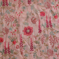 Mul Chanderi Peach And Flower Jaal Embroidery Fabric