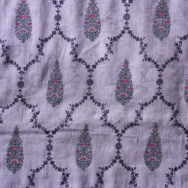 Mul Chanderi Lavender With Flower Motif Embroidery Fabric
