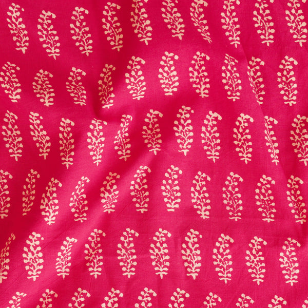 Pure Cotton Gamthi Pink With Cream Plant Motif Hand Block Print Fabric