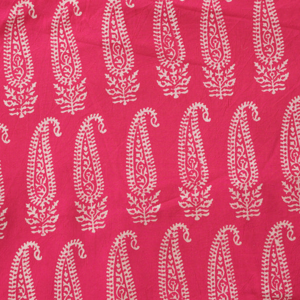 Pure Cotton Gamthi Pink With Cream Big Kairi Motif   Hand Block Print Fabric