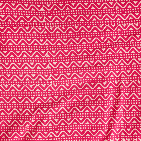 Pure Cotton Gamthi Pink With Cream Border Design Stripes  Hand Block Print Fabric