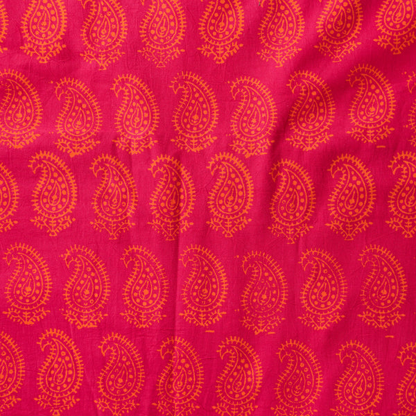 Pure Cotton Gamthi Pink With Yellow Kairi Motif Hand Block Print Fabric
