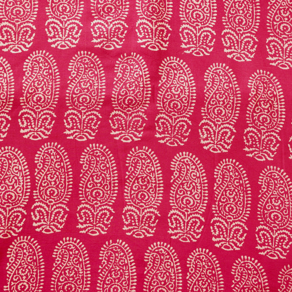 Pure Cotton Gamthi Pink With Cream Intricate Design Kairi Motif Hand Block Print Fabric