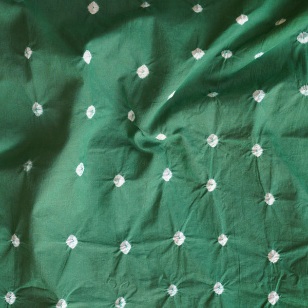 ( Precut 2.36 Meter ) Pure Cotton Bandani Green With White Tie And Dye Fabric