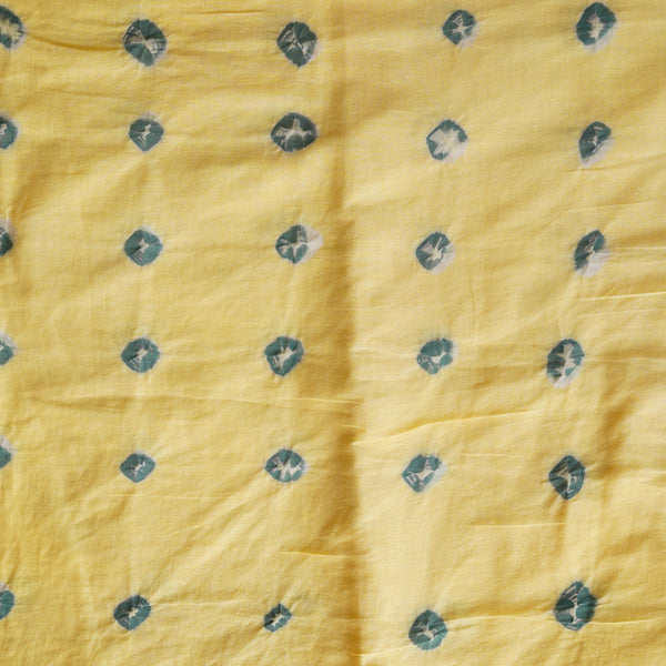 ( Precut 2.38 Meter ) Pure Cotton Bandani Yellow With Green tie And Dye Fabric