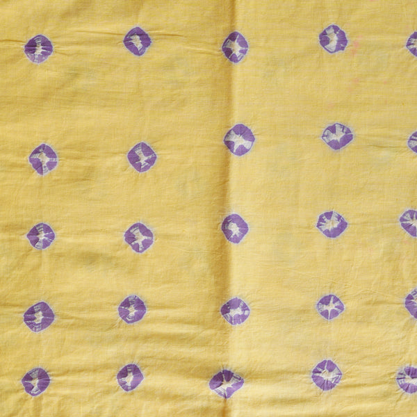 ( Precut 2.40 Meter ) Pure Cotton Bandani Yellow  With Purple Tie And Dye Fabric