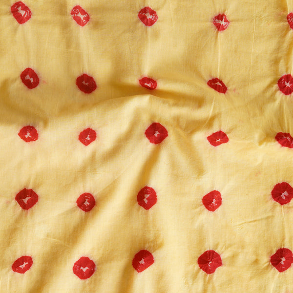 ( Precut 2.35 Meter ) Pure Cotton Bandani Yellow With Red Tie And Dye Fabric