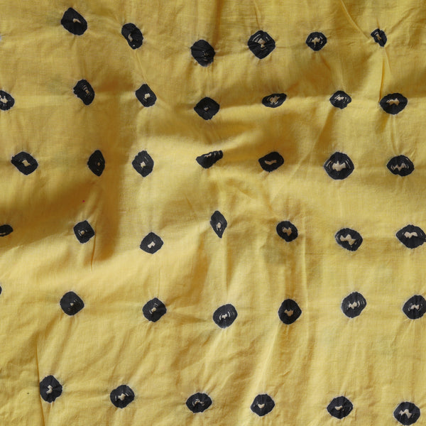( Precut 2.38 Meter ) Pure Cotton Bandani Yellow With Black tie And Dye Fabric