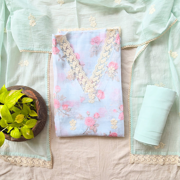 VAANI -Soft Jute  Powder Blue With  Embroided  Flower  Motifs And Floral Design  Suit