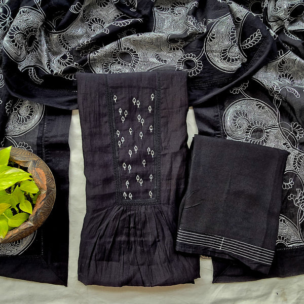 VAANI -Mul Chanderi Black With Embroided Dupatta  Suit