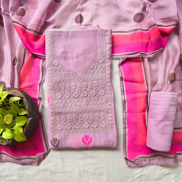 VAANI -Mul Chanderi dusky pink  With Embroided Design  Suit