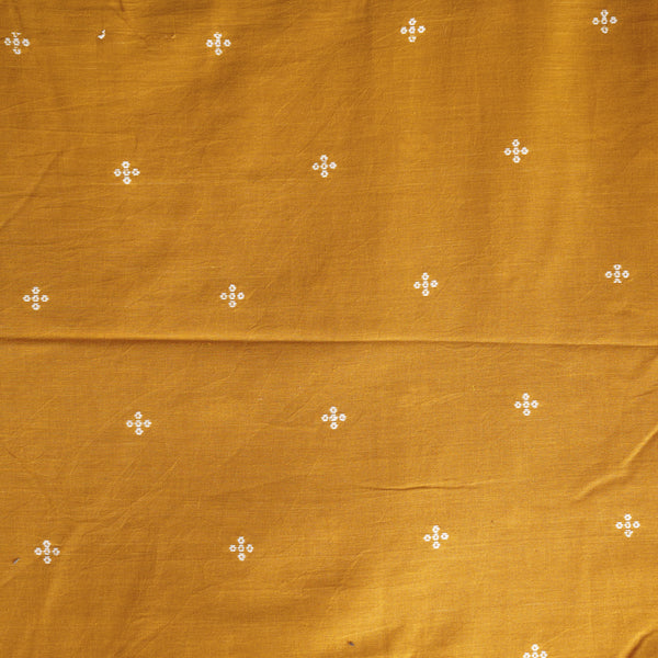 Pure Cotton Handloom mustard With White Motif  Woven Fabric