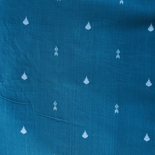 Pure Cotton Handloom cerulean blue With  Motif Woven Fabric
