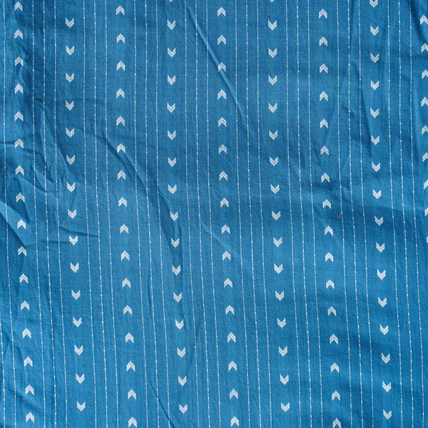 Pure Cotton Handloom teal blue With White Design Stripes  Woven Fabric
