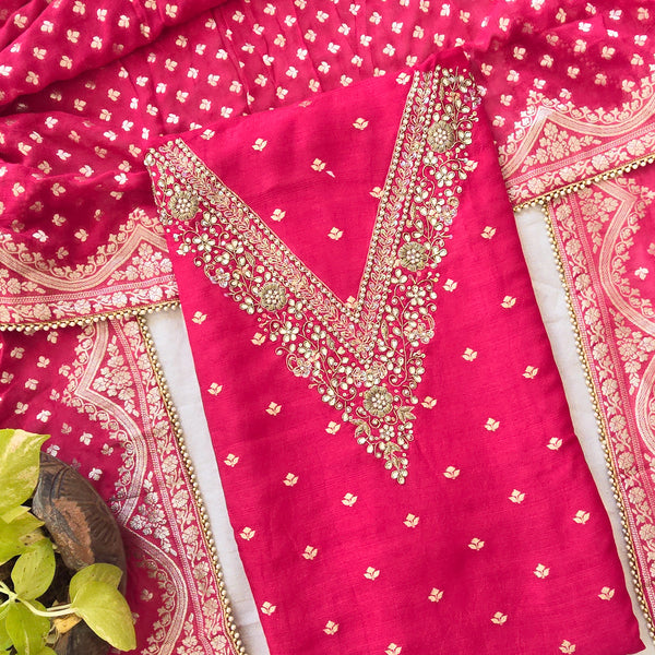 VAANI - Chanderi Pink With Embroided High Yoke Suit