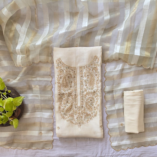 VAANI - Chanderi Cream  With Embroided High Yoke  Suit