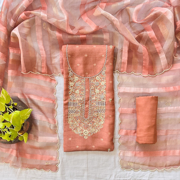 VAANI - Chanderi dusky peach With Embroided High Yoke Suit