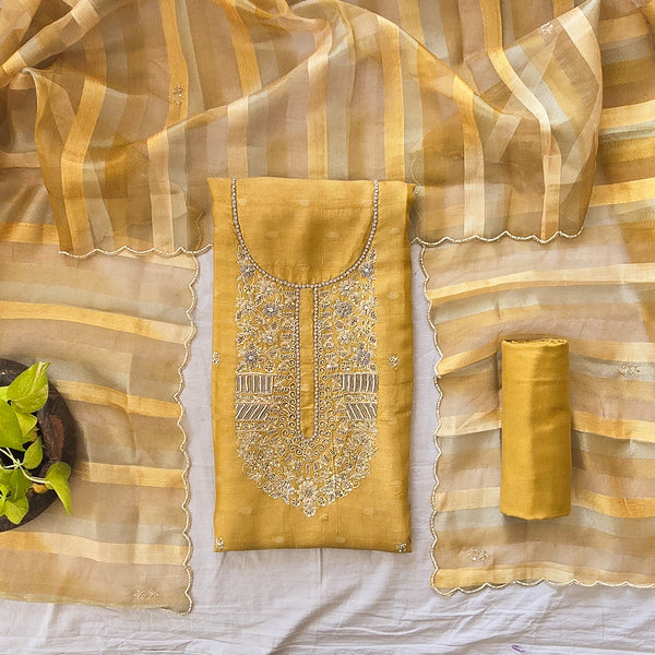 VAANI - Chanderi mustard With Embroided High Yoke Suit