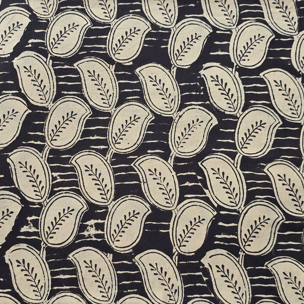 Pure Cotton Bagru Black With Cream  Leaves Jaal Hand Block Print Fabric