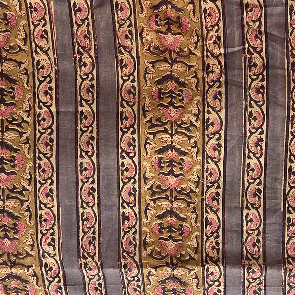Pure Cotton Jaipuri  Beige With Pink and grey Stripe Border Design Hand Block Print Fabric