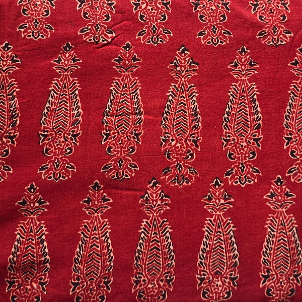 Pure Cotton Ajrak Vegetable Dyed Rust Red  With Big Design Motif Hand Block Print Fabric