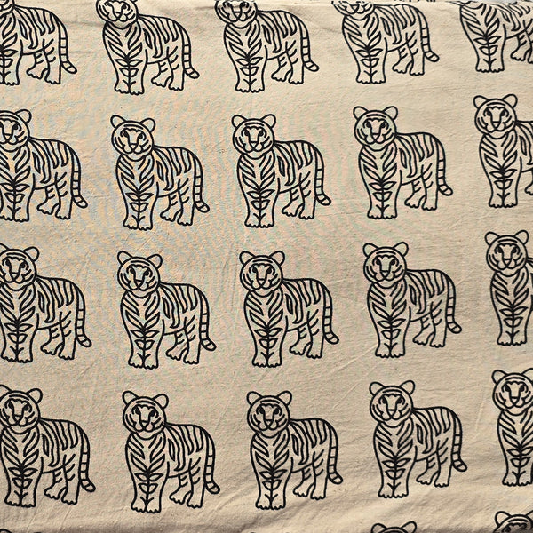 Pure Cotton Ajrak Vegetable Dyed Cream With Black  Tiger Motif Hand Block Print Fabric