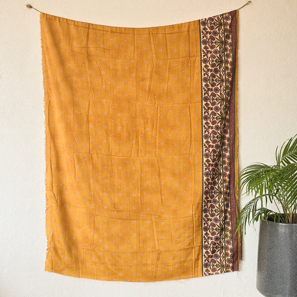 SUVIDHA -Muslin Kalamkari Digital Print Mustard  With Flower Motif Border Pre-Design Fabric