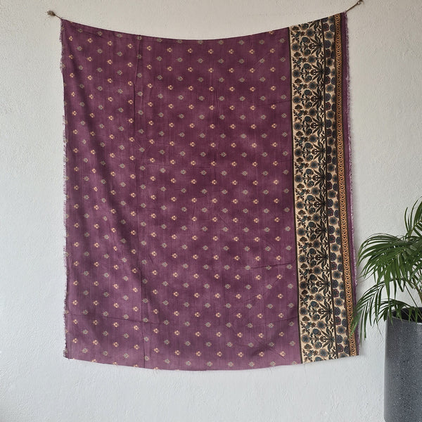 SUVIDHA -Muslin Kalamkari Digital Print Purple With Flower Motif And Border Pre-Design Fabric