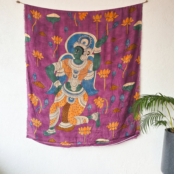 SUVIDHA -Muslin Kalamkari Digital Purple  With Mythological Figure Pre Design Fabric
