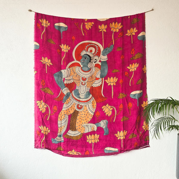 SUVIDHA -Muslin Kalamkari Digital Print Pink With Mythological Figure Pre Design Fabric