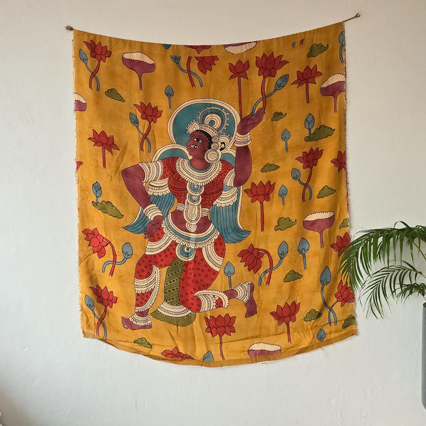 SUVIDHA -Muslin Kalamkari Digital Print Mustard With Mythological Figure Pre Design Fabric