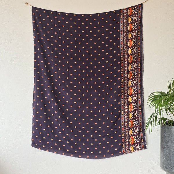 SUVIDHA -Muslin Kalamkari Digital Print  Dark Purple With Flower Motif Border Pre-Design Fabric