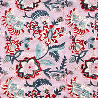 Pure Cotton Jaipuri Purple Pink  With Red Flower Jaal Hand Block Print Fabric