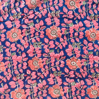 Pure Cotton Jaipuri Blue With Pink  Flower Jaal Hand Block Print Fabric