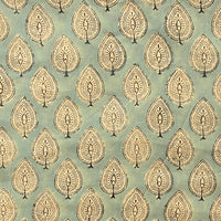 Pure Cotton Jaipuri light bluish green With leaf Motif Hand Block Print Fabric