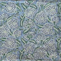 Pure Cotton Jaipuri Powder Blue With marigold  Flower Hand Block Print Fabric