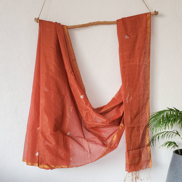 NAKSHATRA-Linen Tissue Red  With Lotus Flower Gold Saree