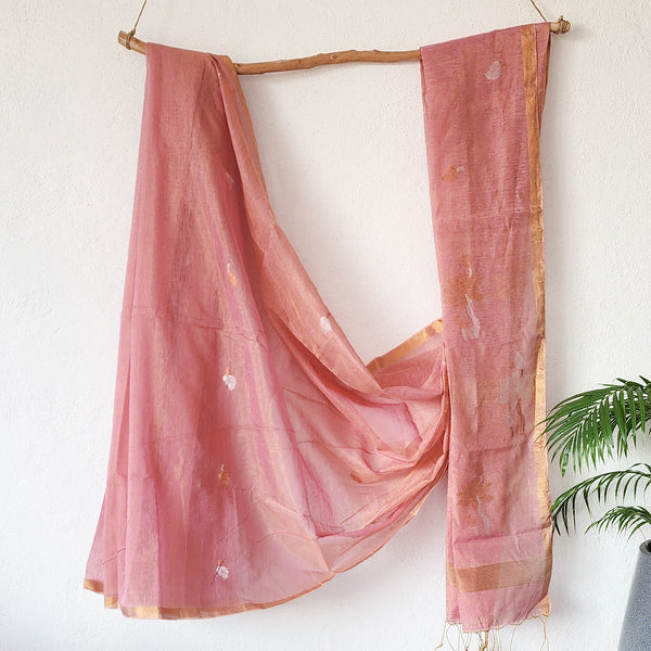 NAKSHATRA-Linen Tissue  Pink With Lotus Flower Gold Saree