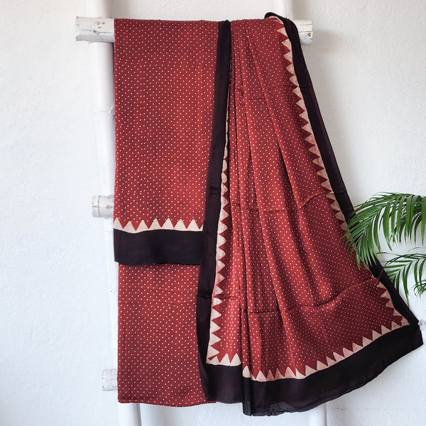 AJAYA -Modal Ajrak Rust Red With White Dotes Suit