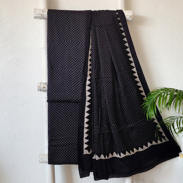 AJAYA - Modal Ajrak Black With White Dotes Suit