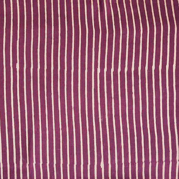 Pure Cotton Gamthi Purple With Cream Stripes  Hand Block Print Fabric