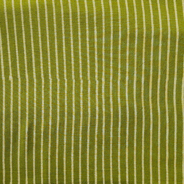 Pure Cotton Gamthi Parrot Green With Cream Stripes  Hand Block Print Fabric