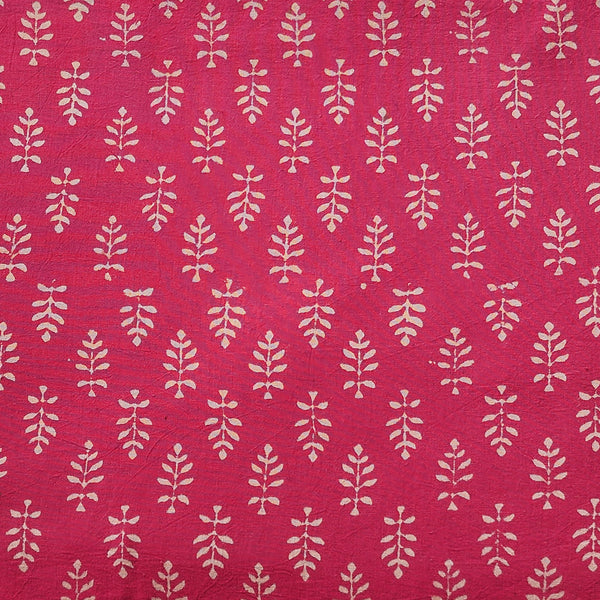 Pure Cotton Gamthi Pink With Cream Leaves Motif Hand Block Print Fabric