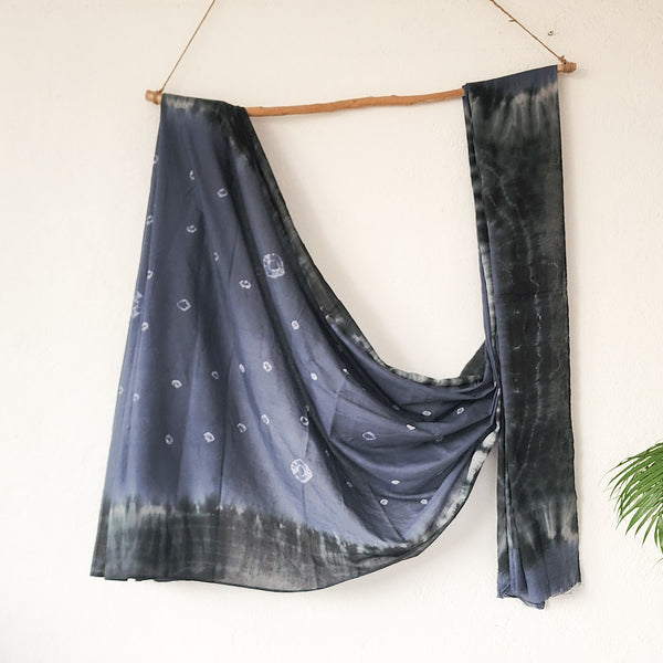 AARNA-Pure Cotton Grey With Dark Grey Tie And Dye Pallu Design Saree