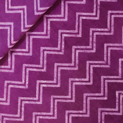 Pure Cotton Dabu purple with Cream Zig-Zag Hand Block Print Fabric