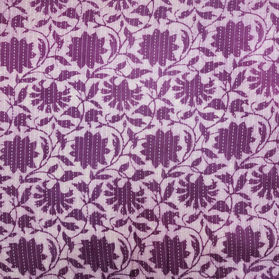 ( Pre-Cut 1 Meter ) Pure Cotton Kaatha Dabu Purple With Cream Flower Jaal Hand Block Print Fabric