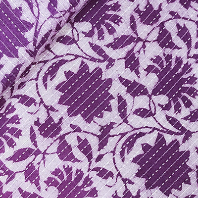 ( Pre-Cut 1 Meter ) Pure Cotton Kaatha Dabu Purple With Cream Flower Jaal Hand Block Print Fabric