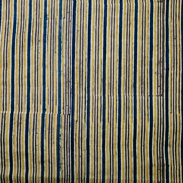 Pre-cut 1.36 meter Pure Cotton Double Ajrak Blue Cream Sandy Stripes Hand Block Print Fabric