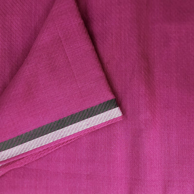 ( Pre-Cut 1.30 Meter ) Pure Cotton Handloom Pink Horizontal Stripes With Dark Green And White Border Hand Woven Fabric
