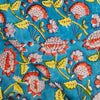 Pure Cotton Jaipuri Teal Blue With Grey Red Lotus Jaal Hand Block Print Fabric